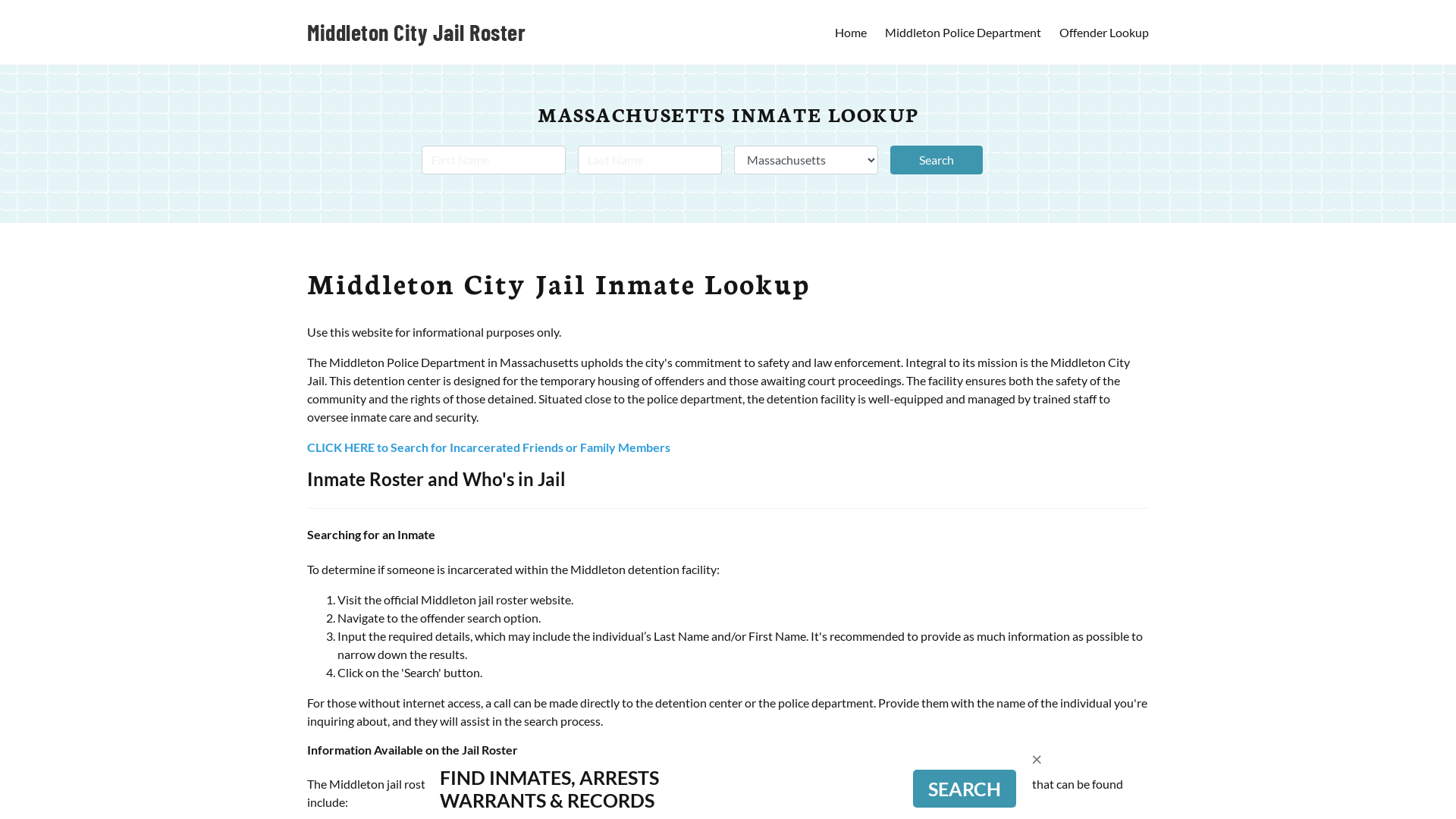 Middleton City Jail, MA Inmate Search, Jail Roster, Bookings