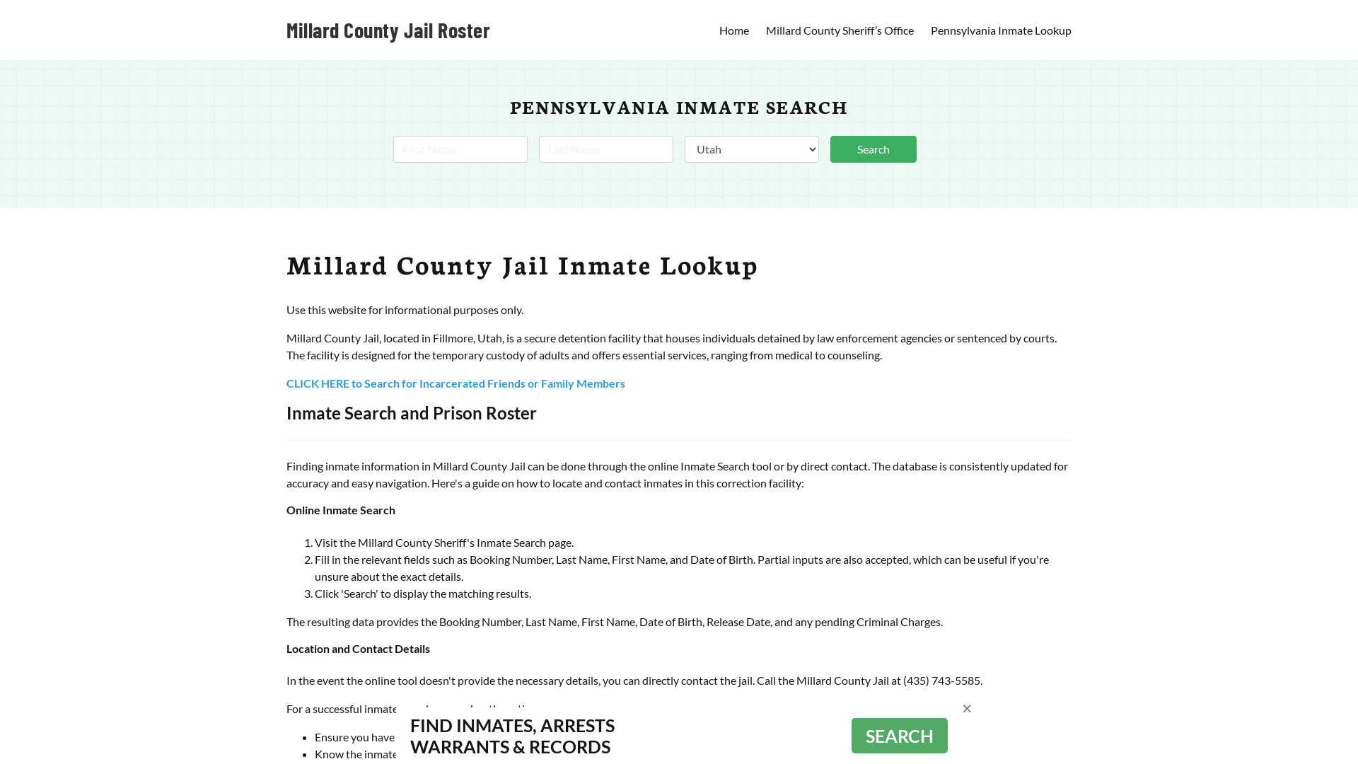 Millard County Jail Roster Lookup, UT, Inmate Search