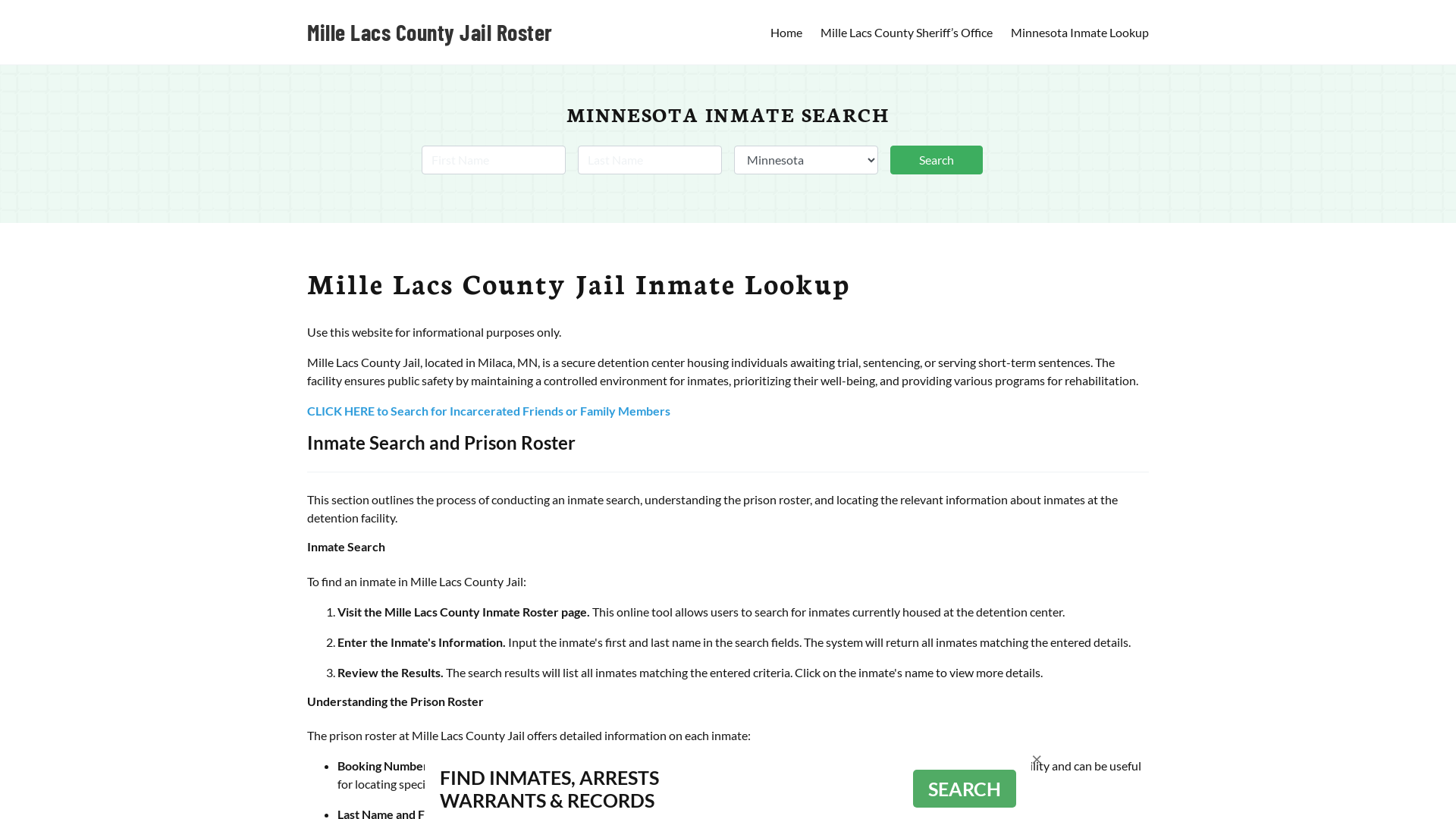 Mille Lacs County Jail Roster Lookup, MN, Inmate Search