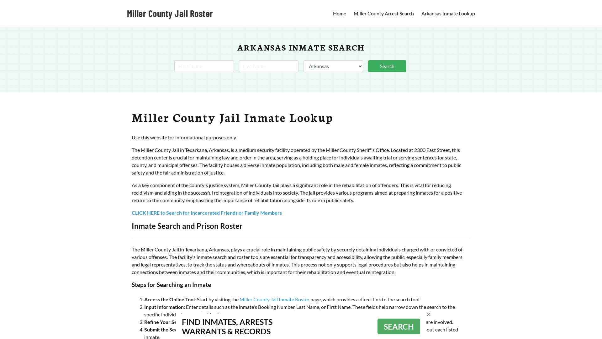 Miller County Jail Roster Lookup, AR, Inmate Search