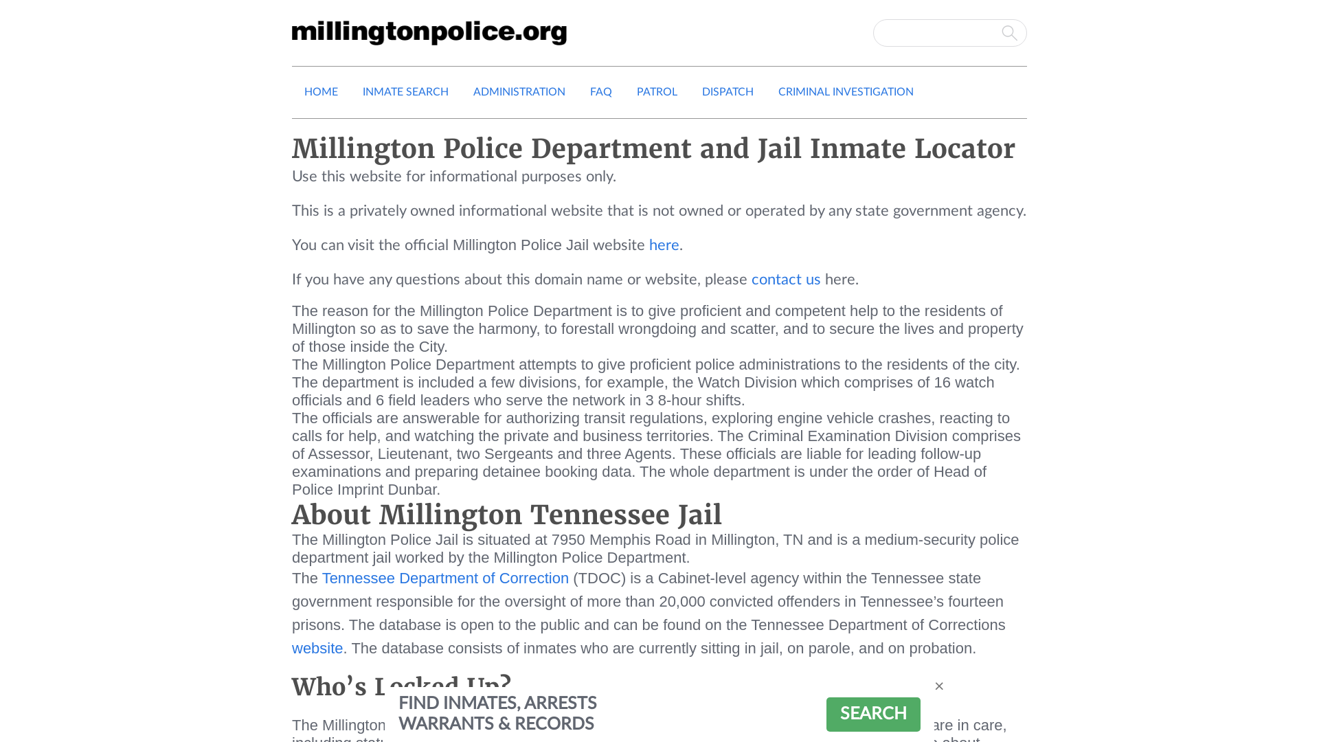 About Millington Police Department, Millington TN Jail and Inmate Roster