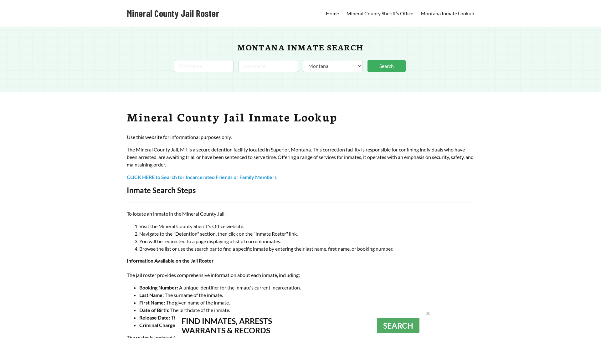 Mineral County Jail Roster Lookup, MT, Inmate Search