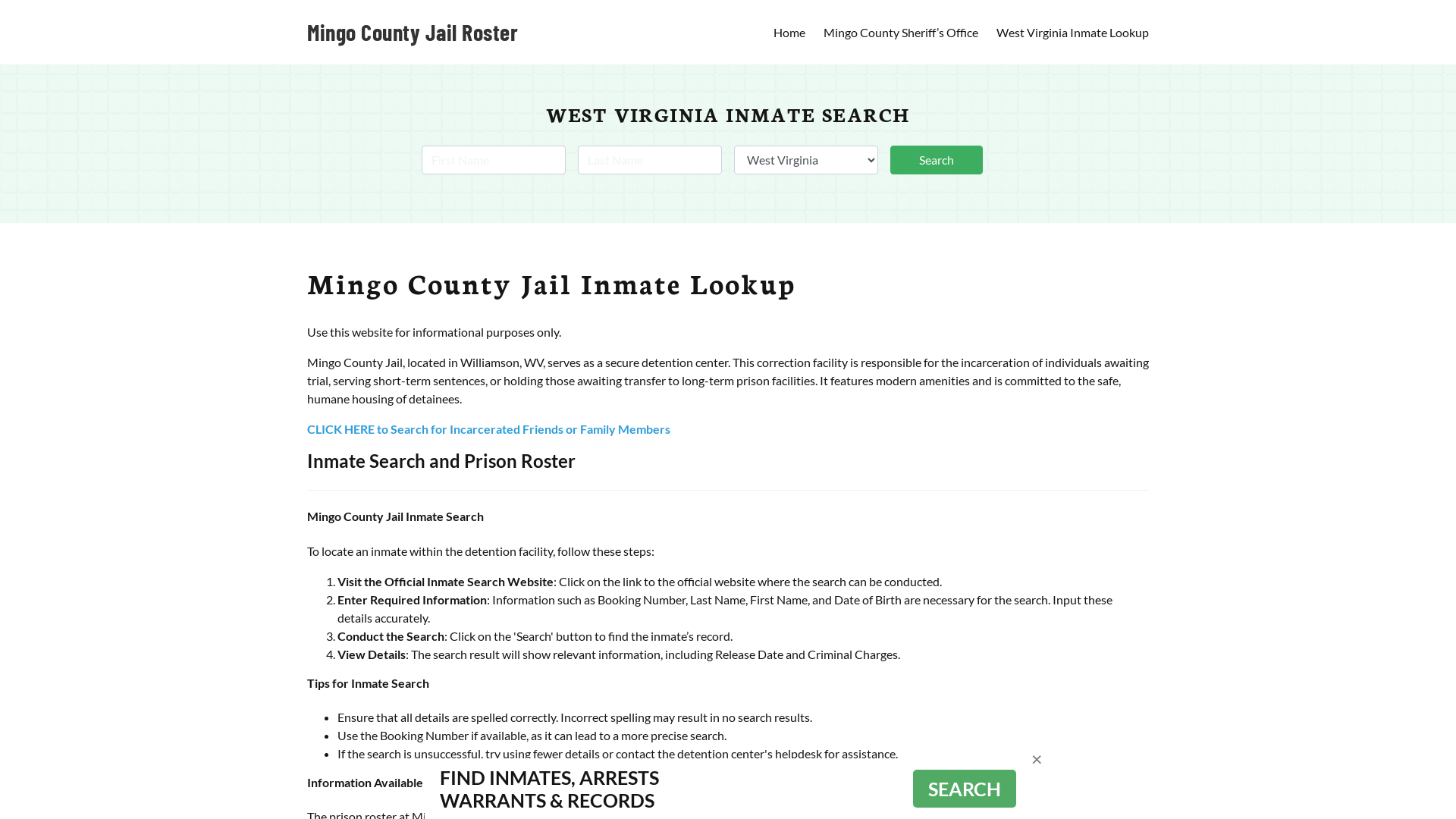 Mingo County Jail Roster Lookup, WV, Inmate Search