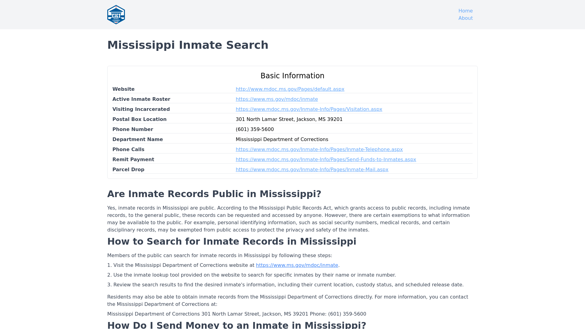 Mississippi Inmate Search - MS DOC Inmate Locator