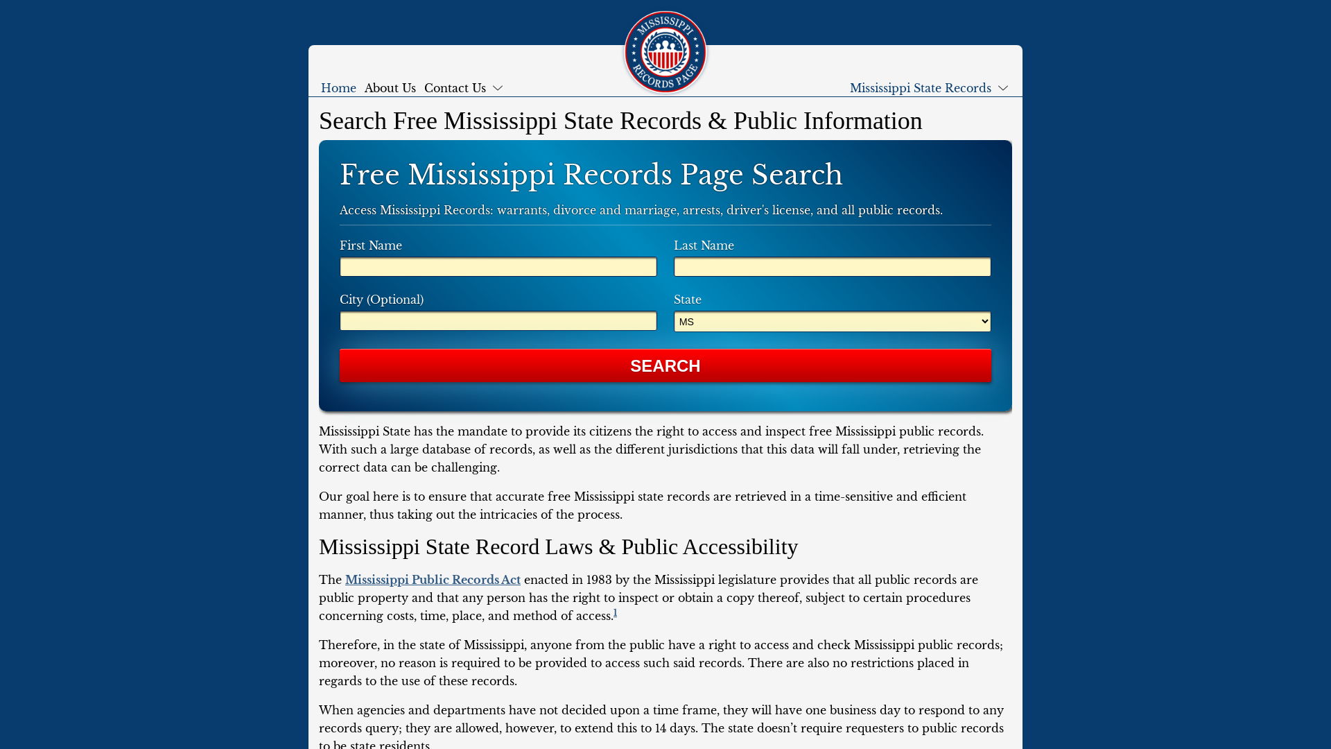 Search Free Mississippi State Records & Public Information