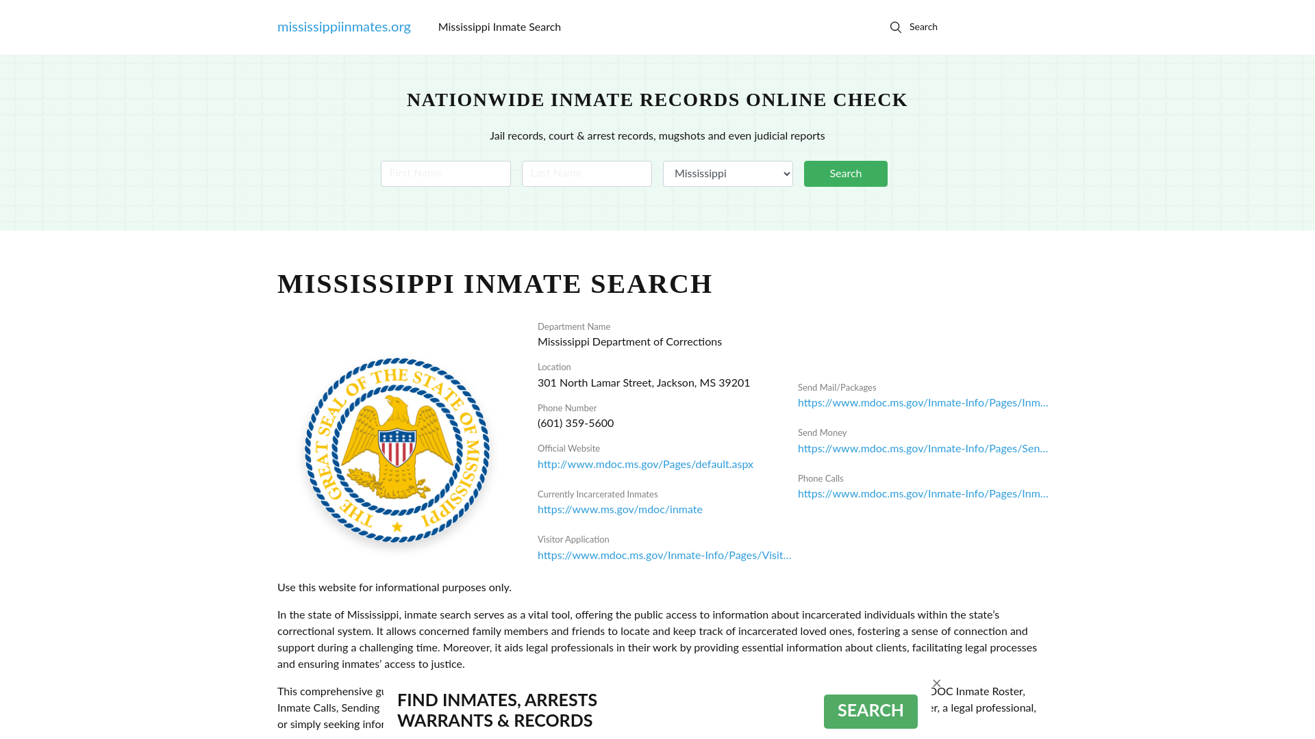 Mississippi Offender Lookup - MS DOC Inmates