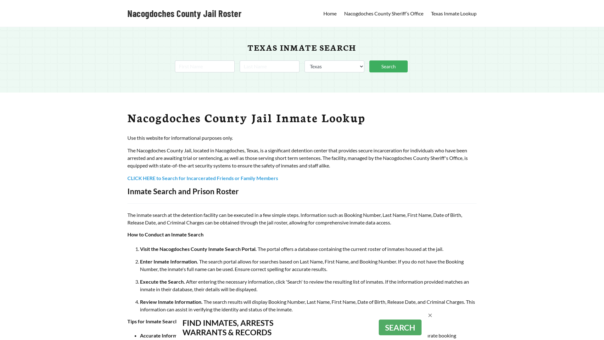 Nacogdoches County Jail Roster Lookup, TX, Inmate Search