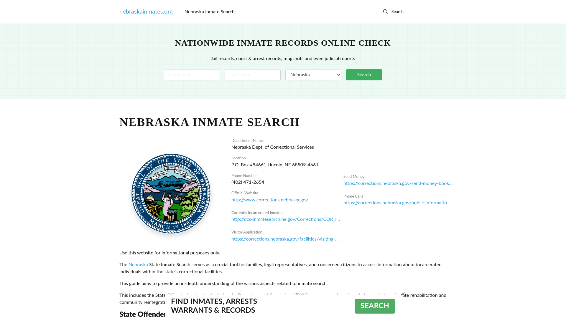 Nebraska Offender Lookup - NE DOC Inmates