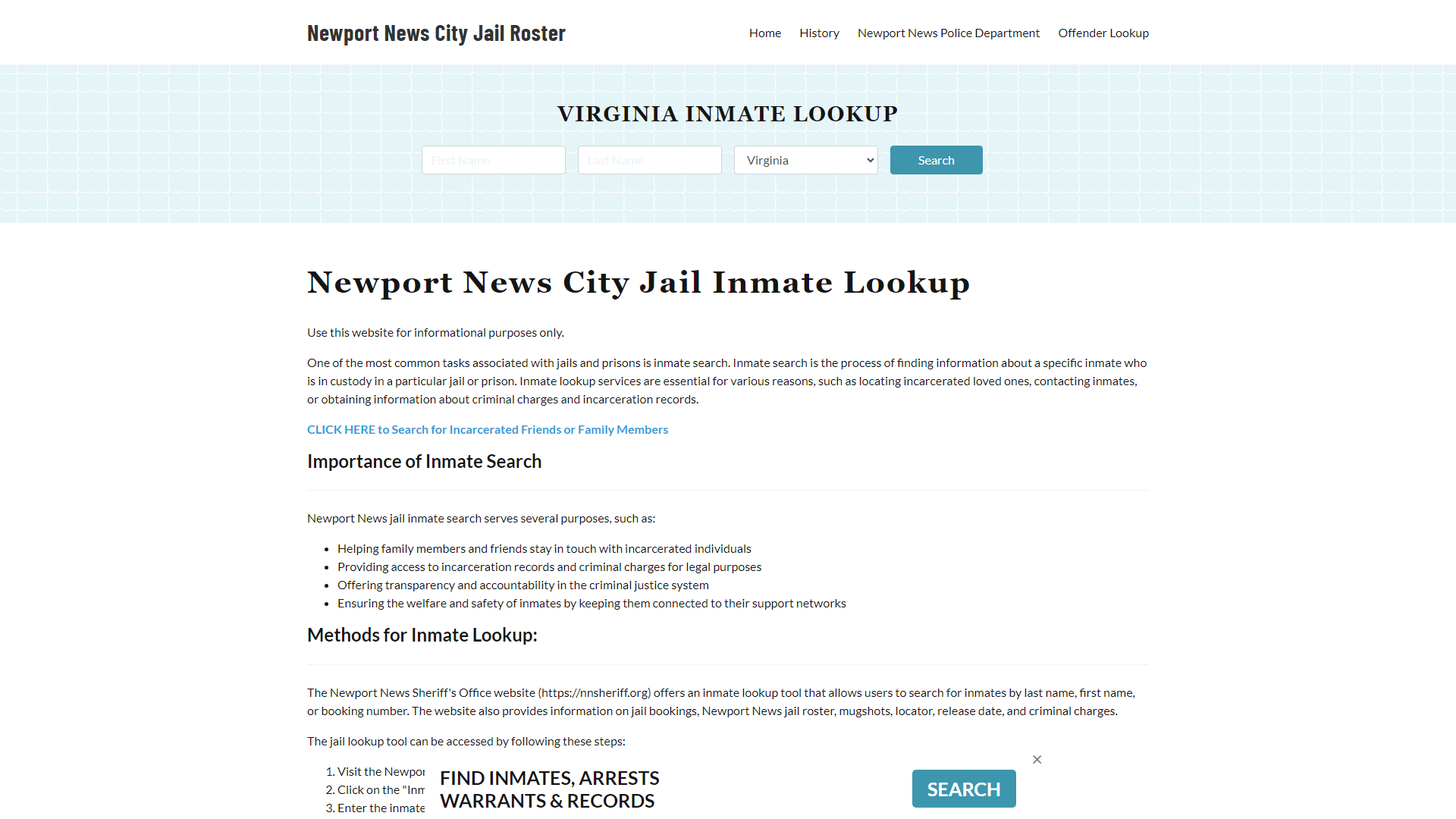 Newport News City Jail, VA Inmate Search, Jail Roster, Bookings