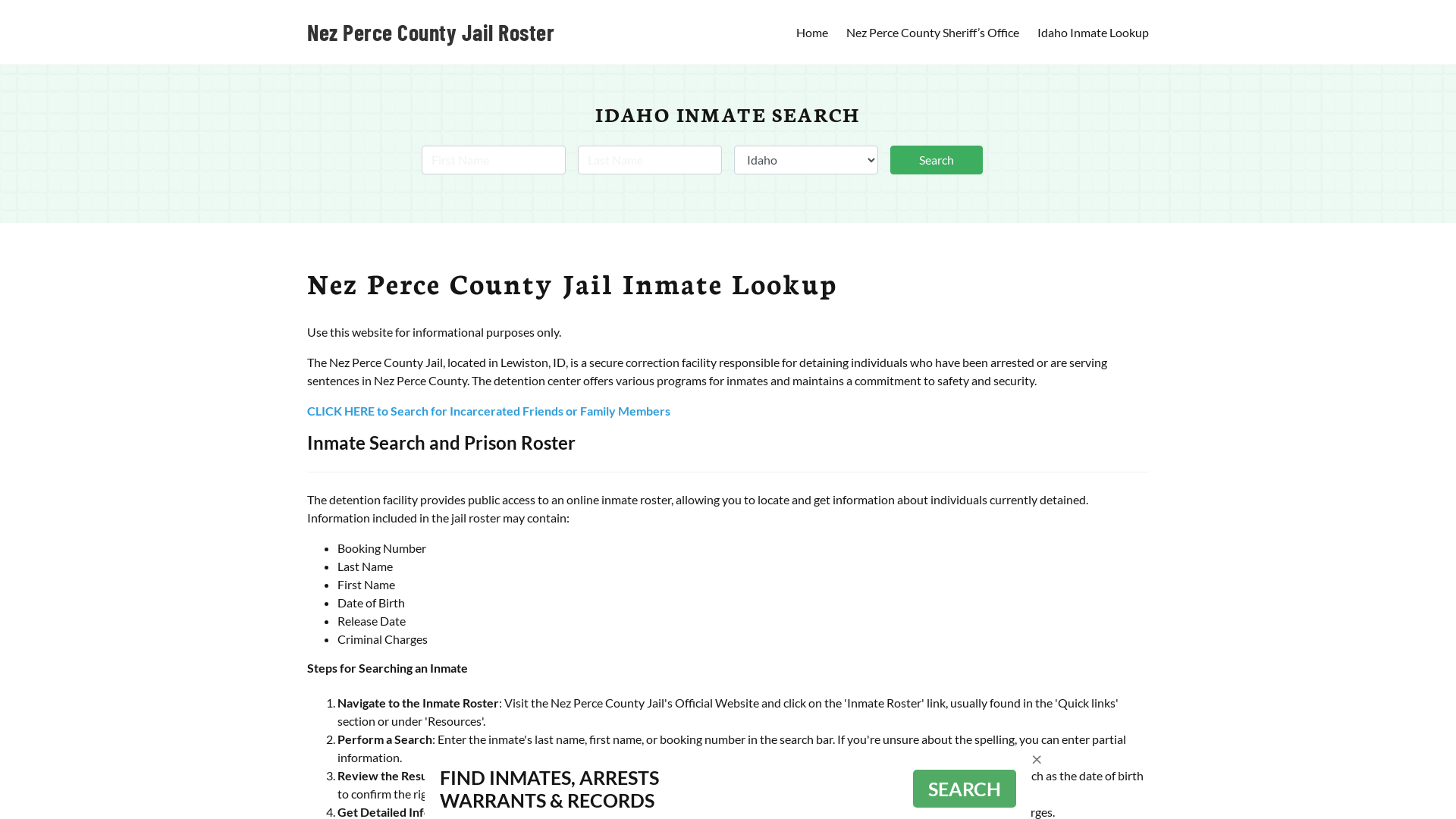 Nez Perce County Jail Roster Lookup, ID, Inmate Search