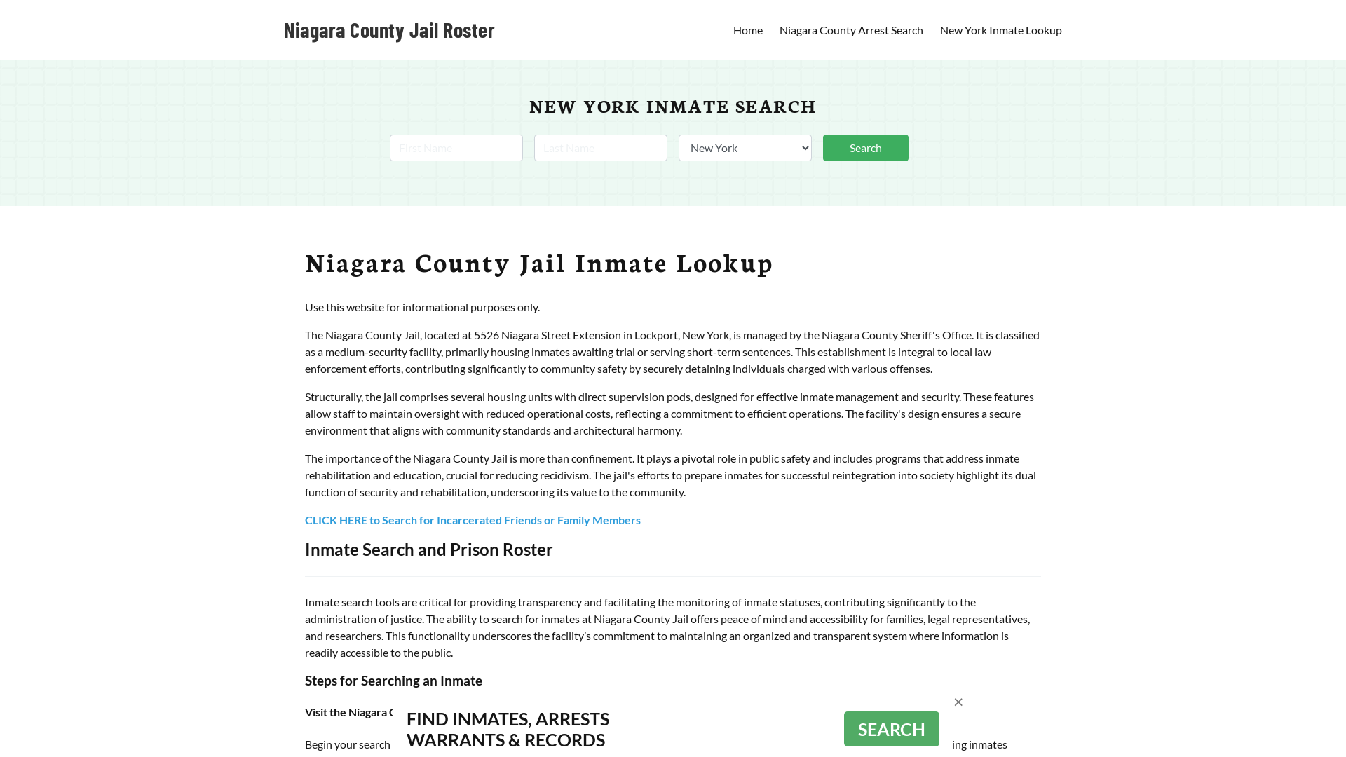 Niagara County Jail Roster Lookup, NY, Inmate Search