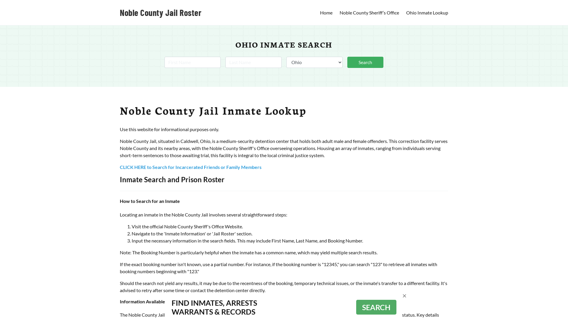 Noble County Jail Roster Lookup, OH, Inmate Search