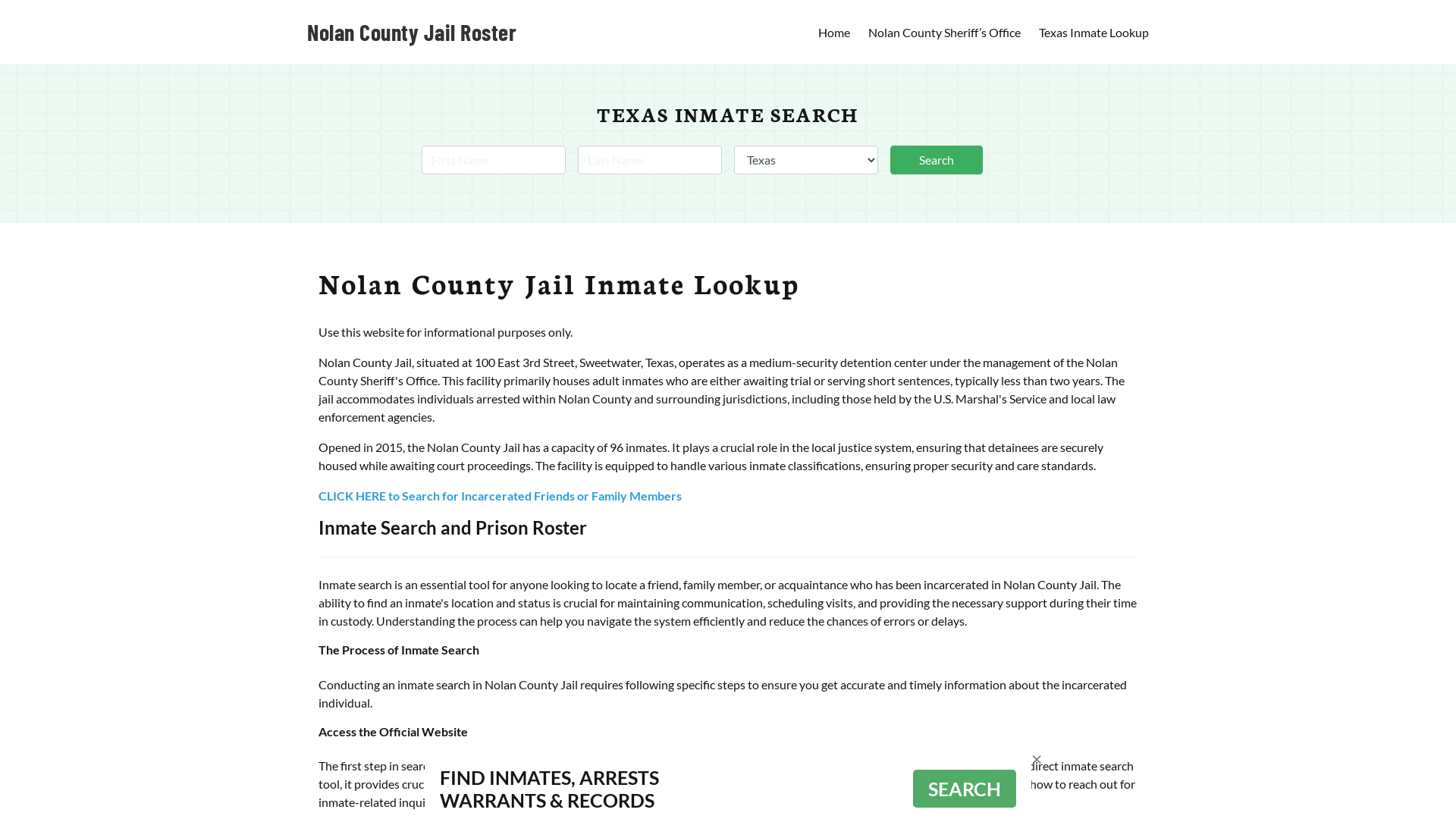 Nolan County Jail Roster Lookup, TX, Inmate Search