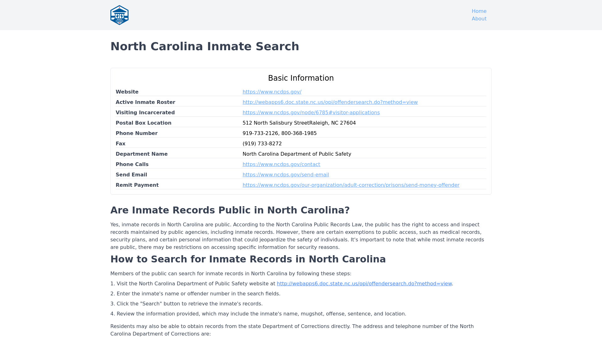 North Carolina Inmate Search - NC DOC Inmate Locator