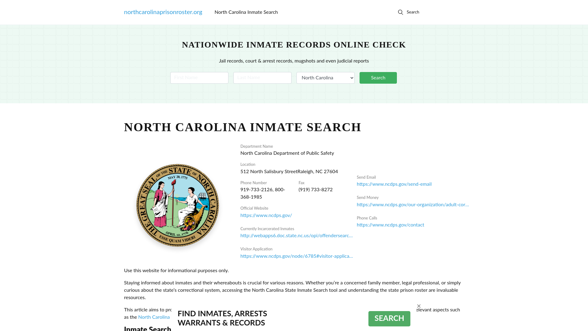 North Carolina Inmate Search - NC DOC Offenders Lookup