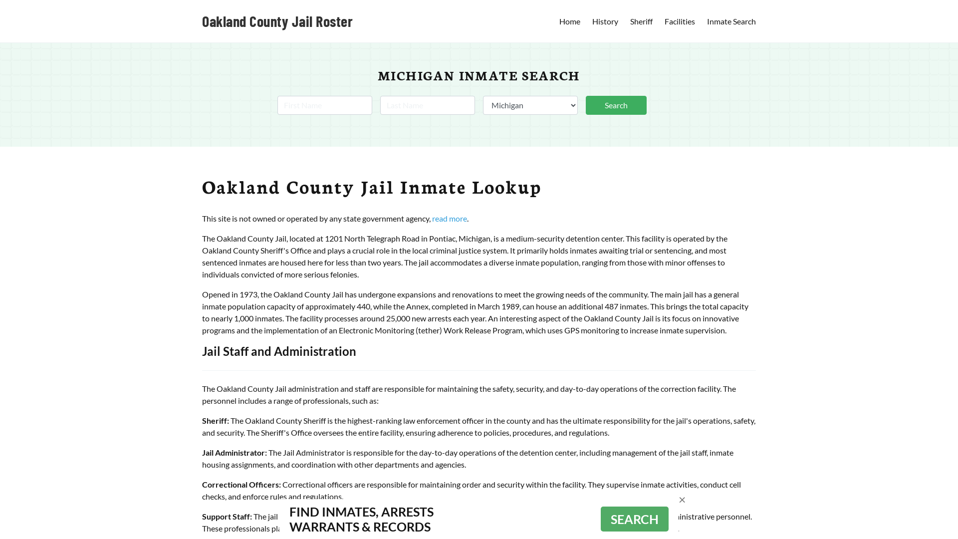 Oakland County Jail Roster Lookup, MI, Inmate Search