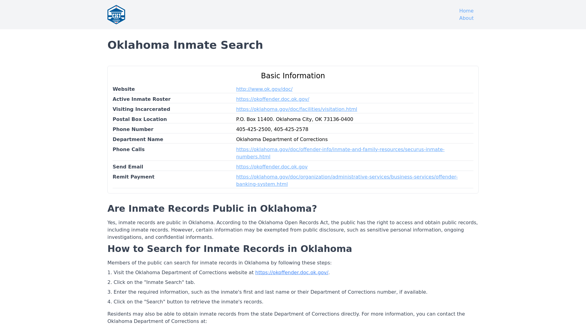 Oklahoma Inmate Search - OK DOC Inmate Locator