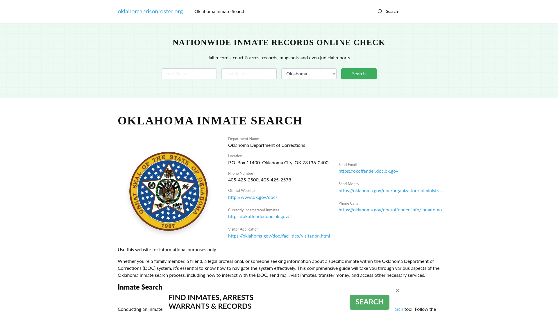 Oklahoma Inmate Search - OK DOC Offenders Lookup