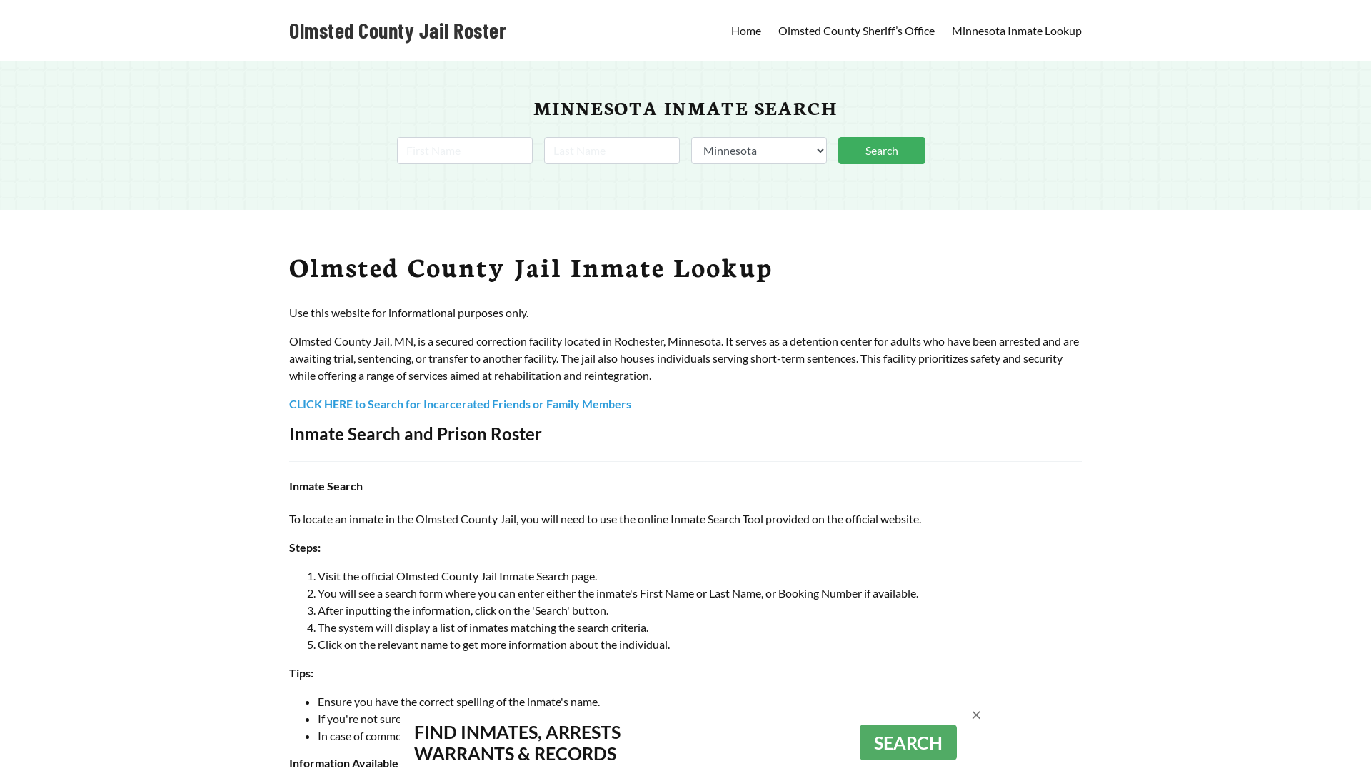 Olmsted County Jail Roster Lookup, MN, Inmate Search