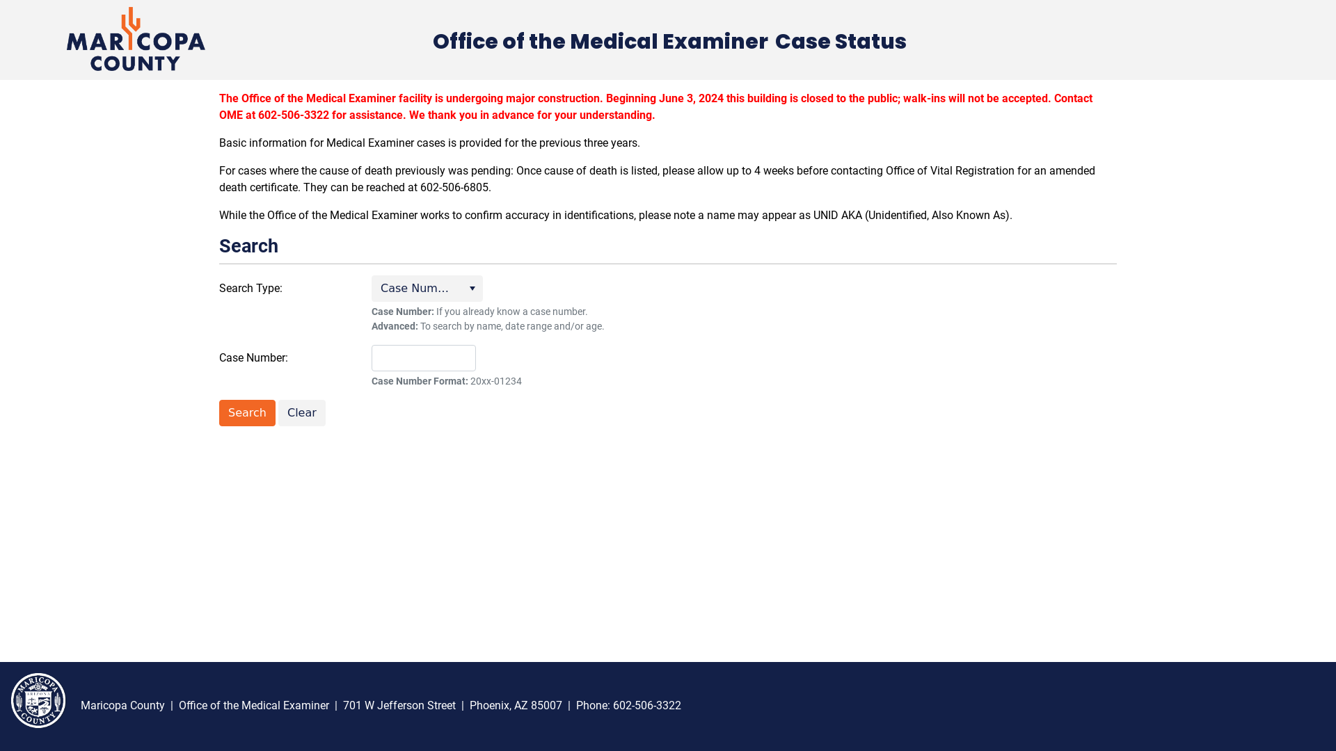 Home Page - Maricopa County Office of the Medical Examiner Case Status