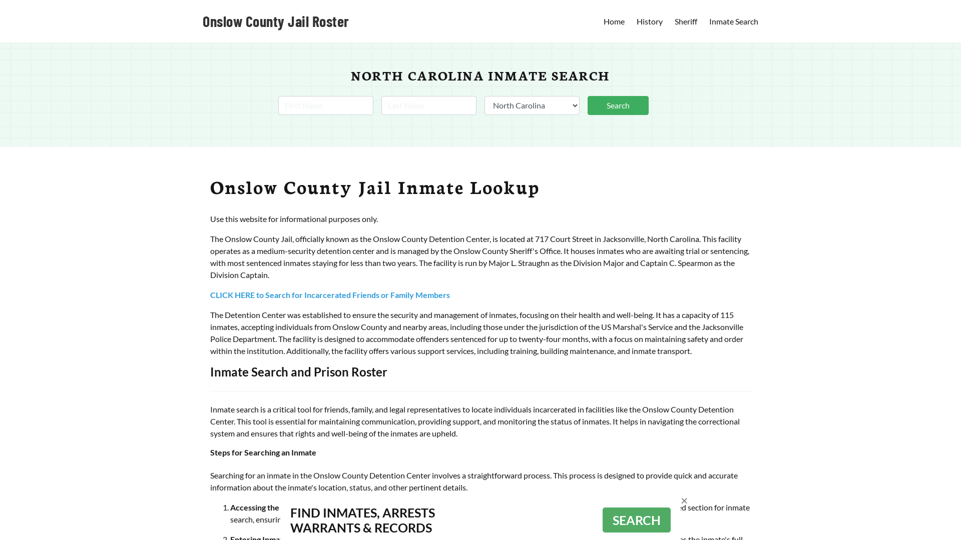 Onslow County Jail Roster Lookup, NC, Inmate Search