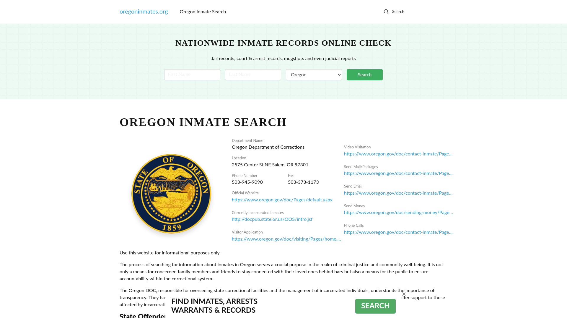 Oregon Offender Lookup - OR DOC Inmates