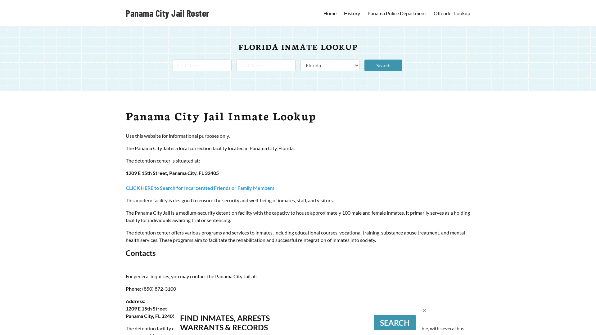 Panama City Jail, FL Inmate Search, Jail Roster, Bookings