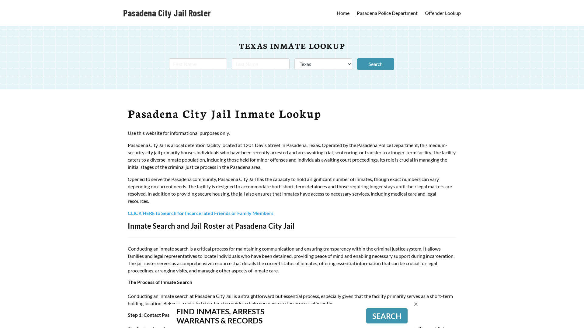 Pasadena City Jail, TX Inmate Search, Jail Roster, Bookings