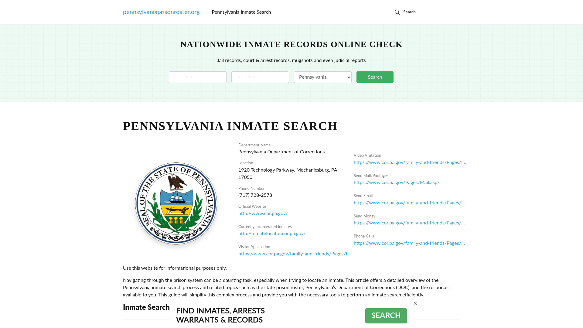 Pennsylvania Inmate Search - PA DOC Offenders Lookup