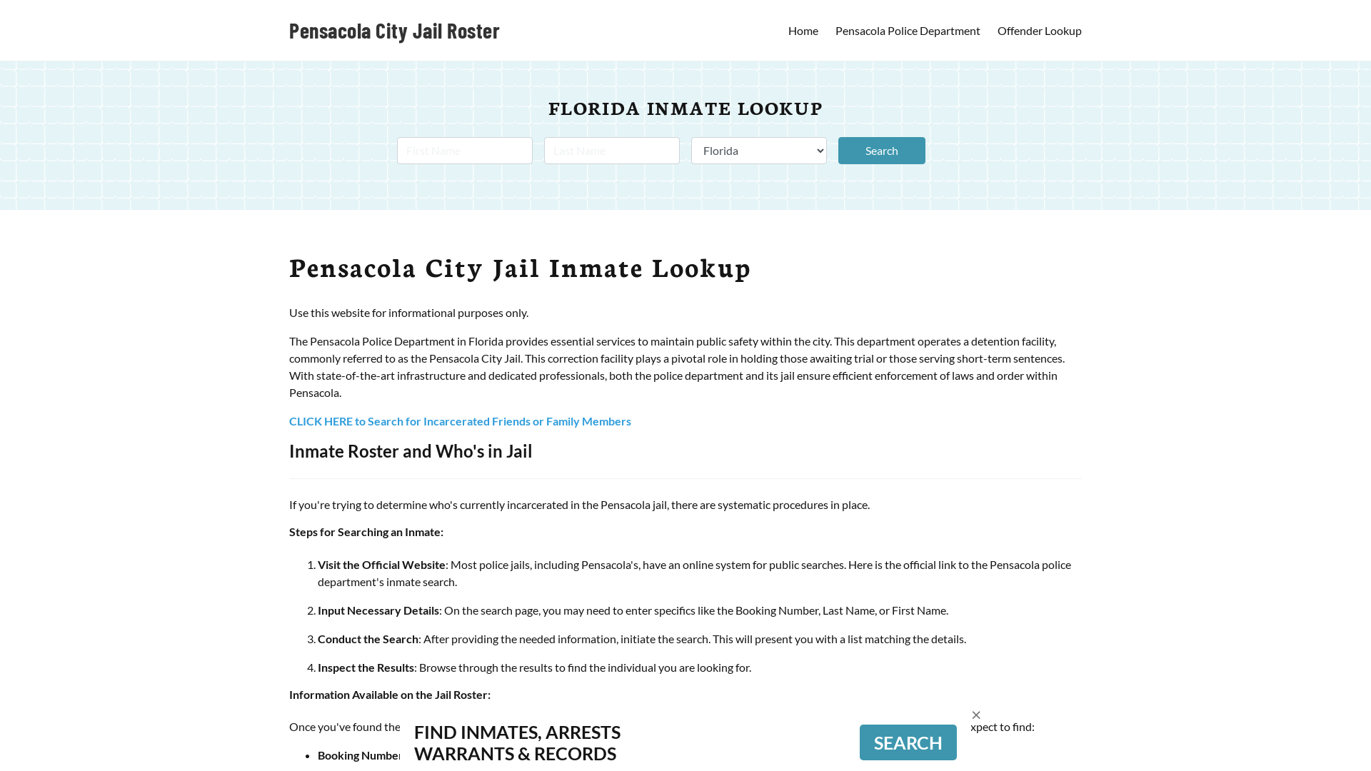 Pensacola City Jail, FL Inmate Search, Jail Roster, Bookings