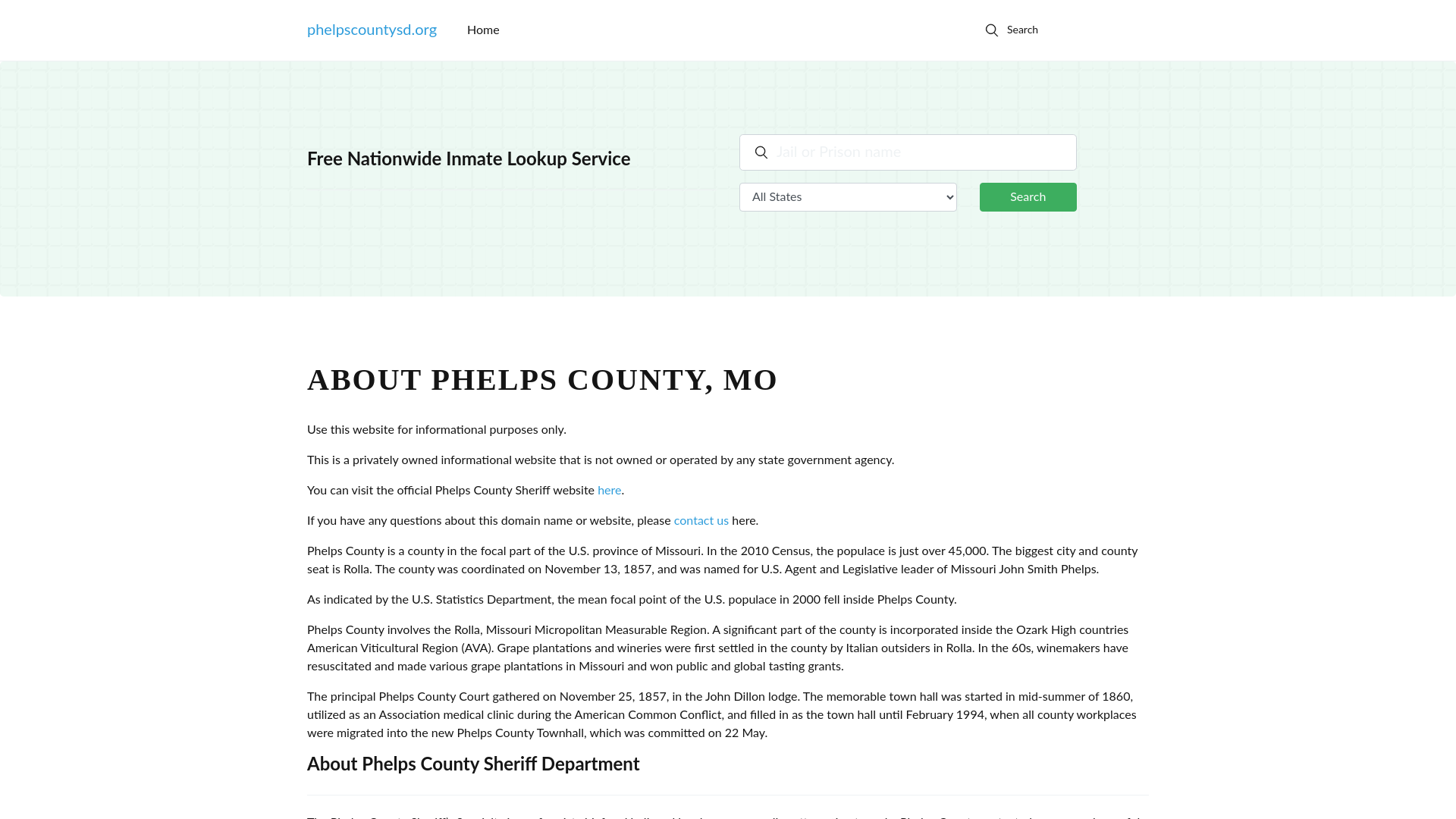 About Phelps County and Phelps County Jail, Missouri