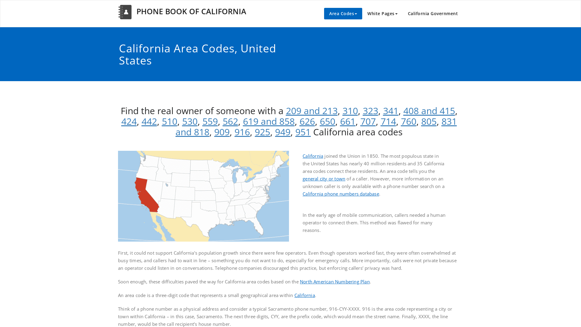 California Area Codes, United States | PHONE BOOK OF CALIFORNIA