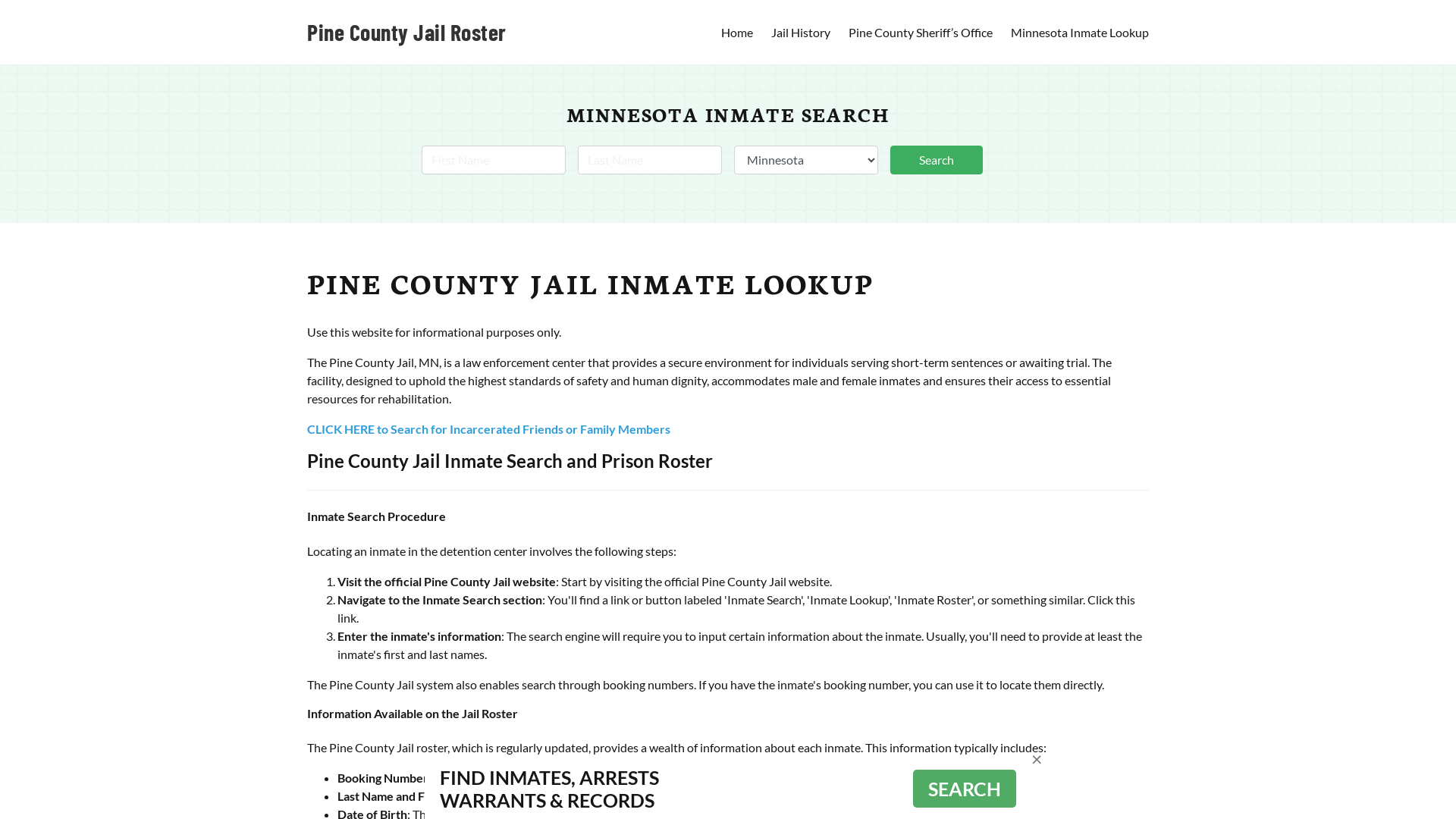 Pine County Jail Roster Lookup, MN, Inmate Search