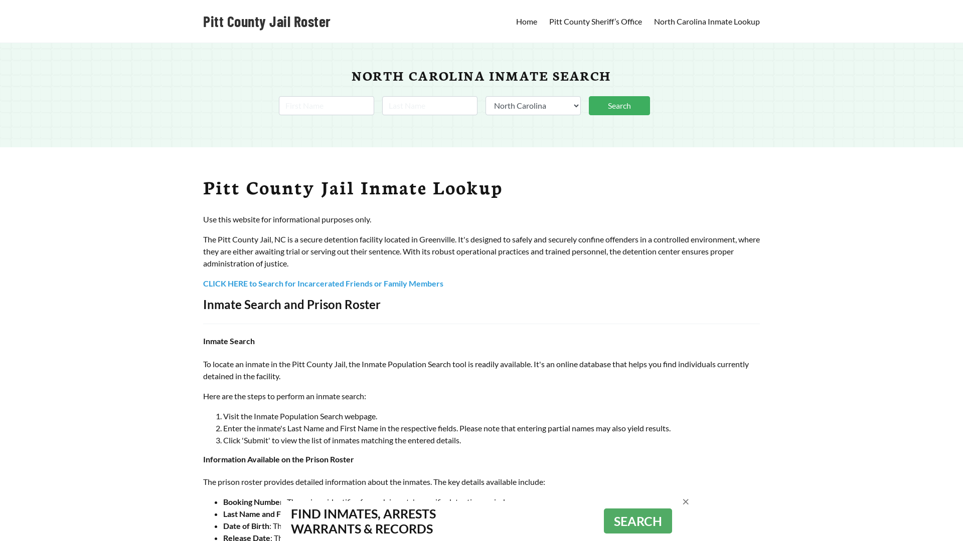 Pitt County Jail Roster Lookup, NC, Inmate Search