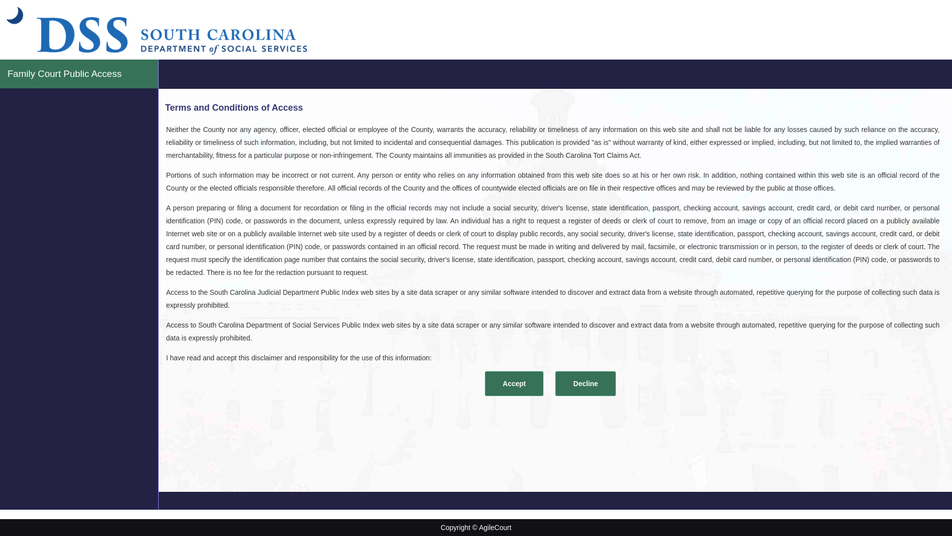 Public Access-  AgileCourt Terms and Conditions