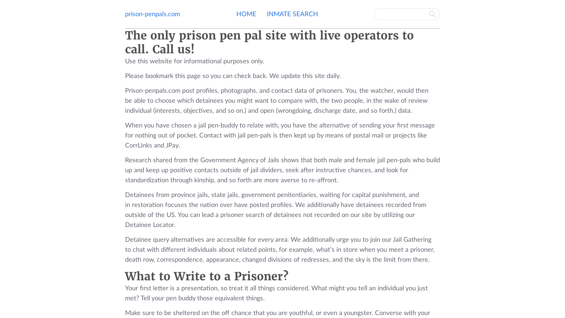 The only prison pen pal site with live operators to call. Call us!