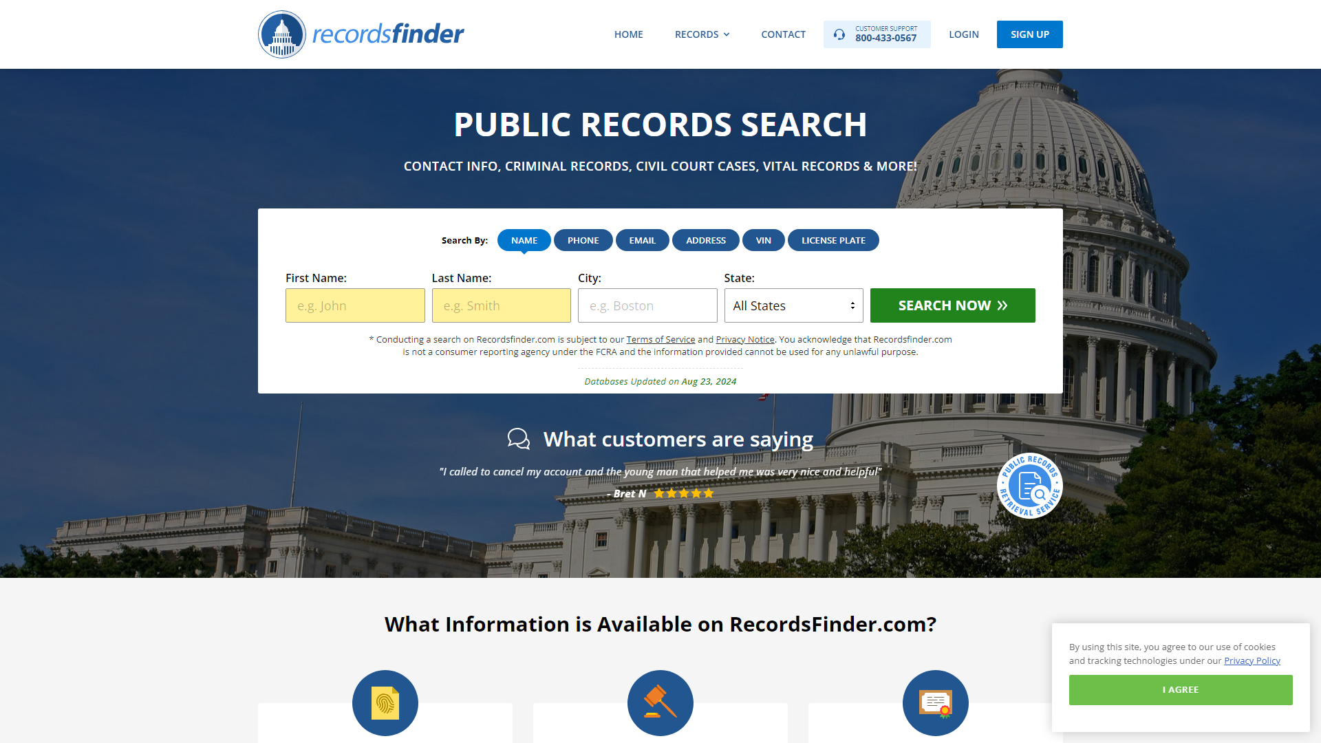 Free Public Records Search on Recordsfinder