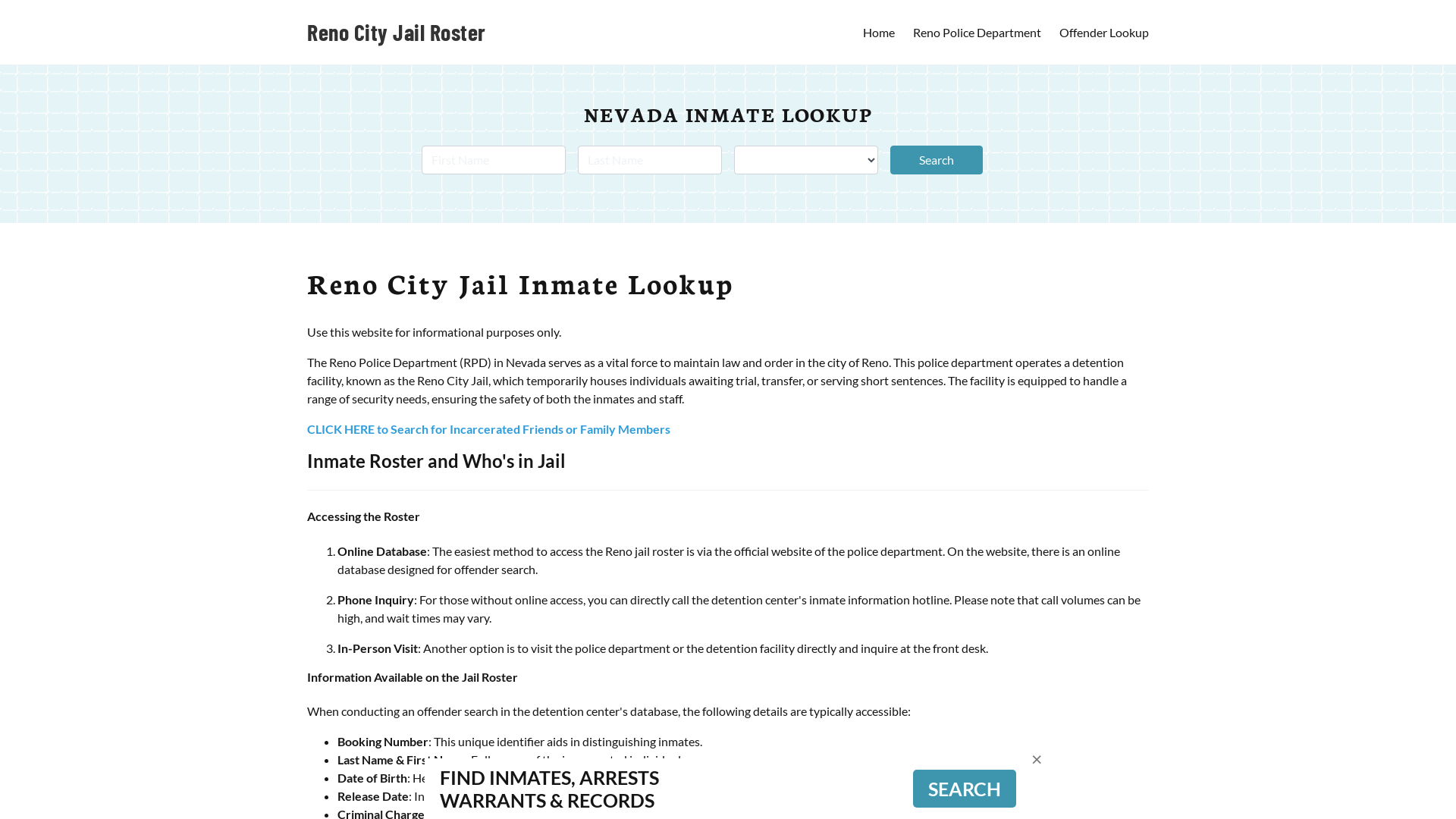 Reno City Jail, NV Inmate Search, Jail Roster, Bookings