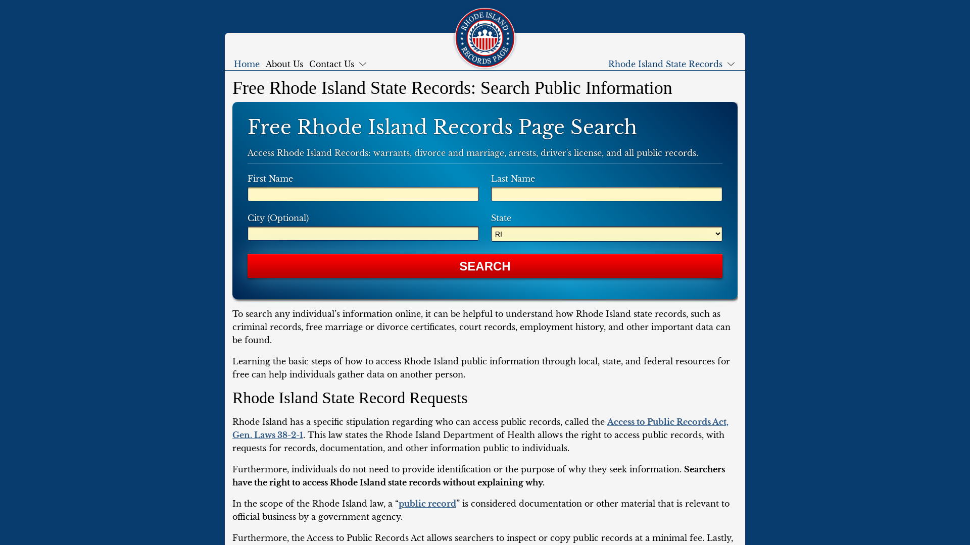 Free Rhode Island State Records: Search Public Information