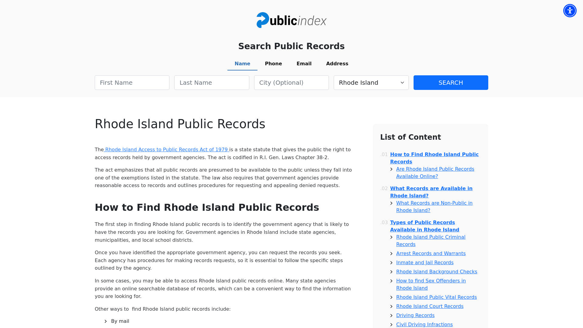 Rhode Island Public Records Online - ThePublicIndex