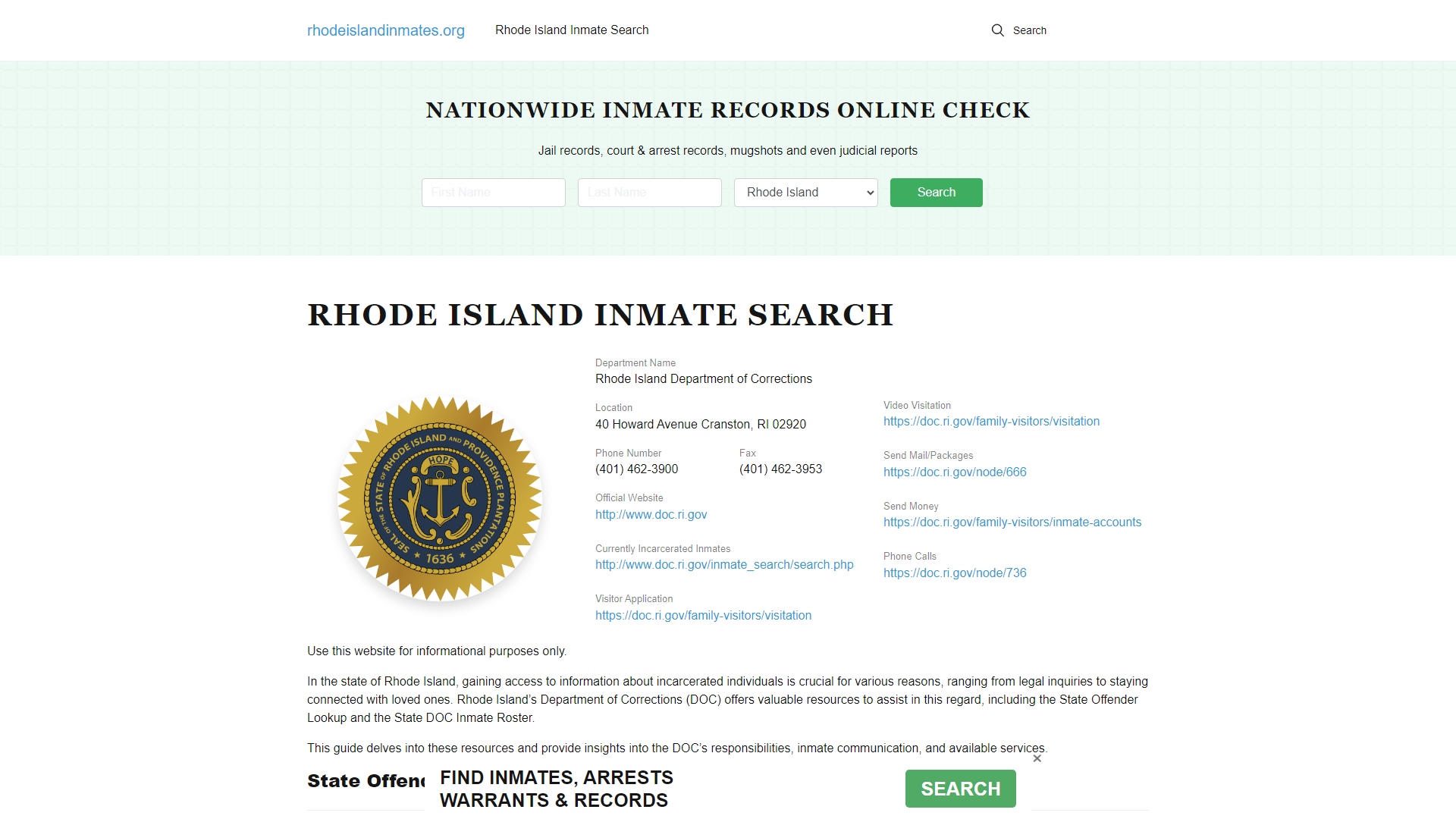 Rhode Island Offender Lookup - RI DOC Inmates