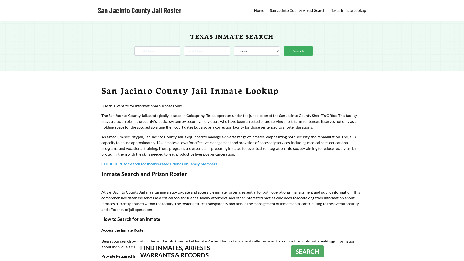 San Jacinto County Jail Roster Lookup, TX, Inmate Search