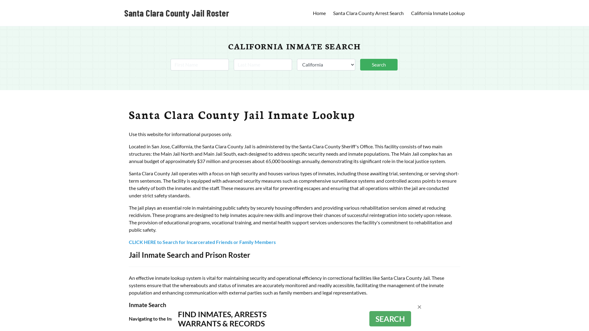 Santa Clara County Jail Roster Lookup, CA, Inmate Search