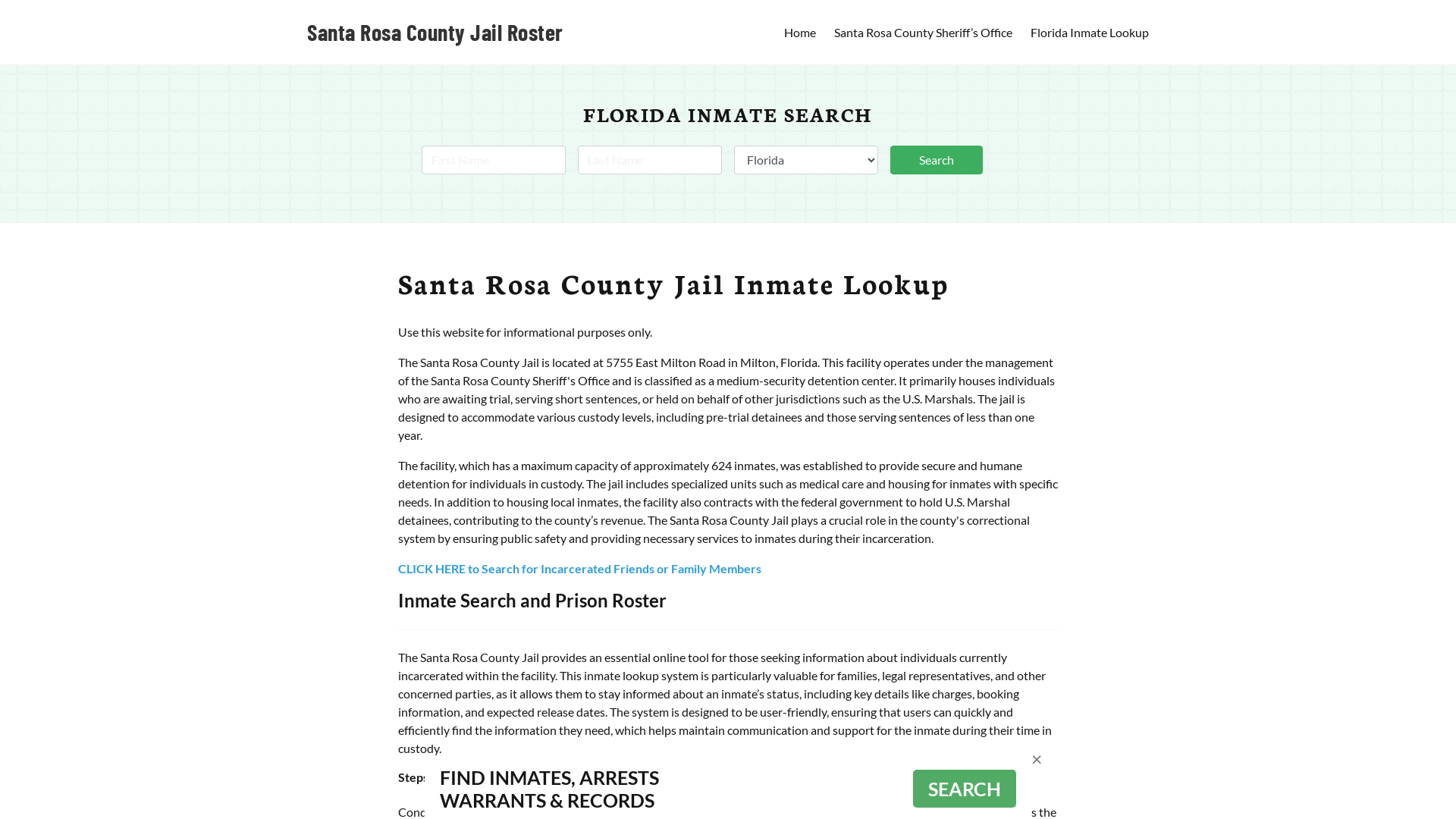 Santa Rosa County Jail Roster Lookup, FL, Inmate Search