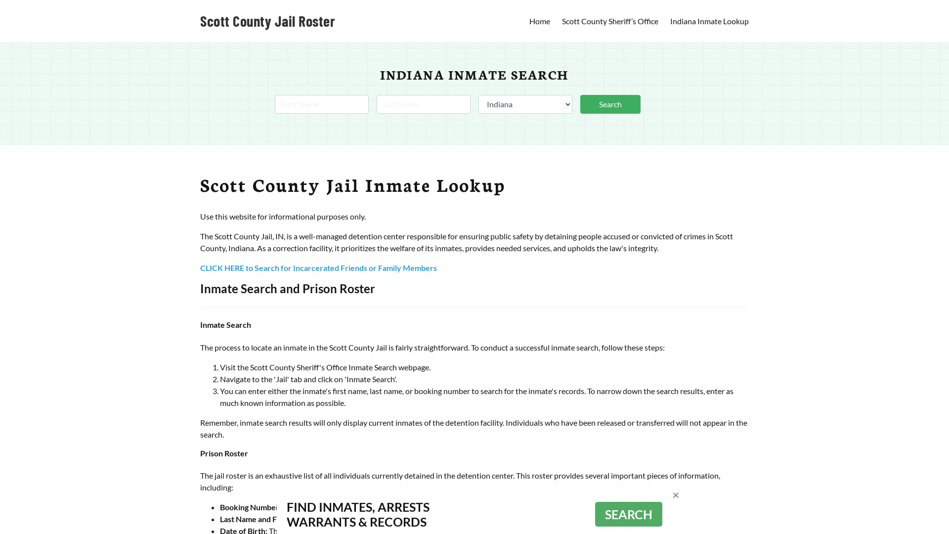 Scott County Jail Roster Lookup, IN, Inmate Search