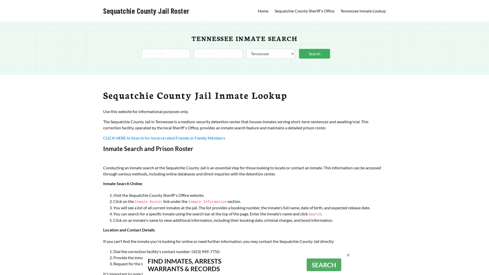 Sequatchie County Jail Roster Lookup, TN, Inmate Search