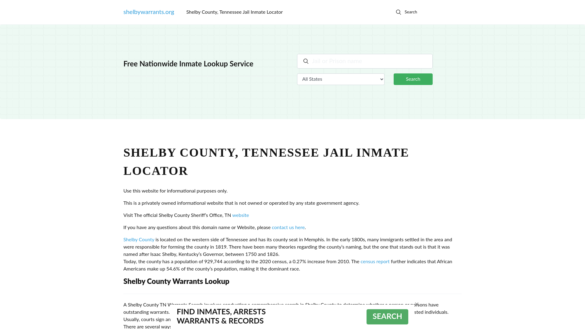 Shelby County, Tennessee Jail Inmate Locator