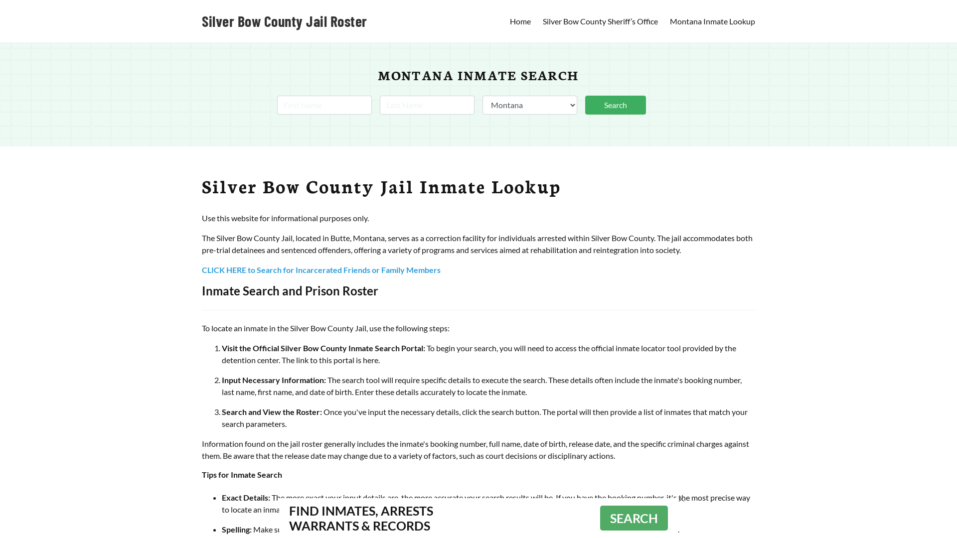 Silver Bow County Jail Roster Lookup, MT, Inmate Search