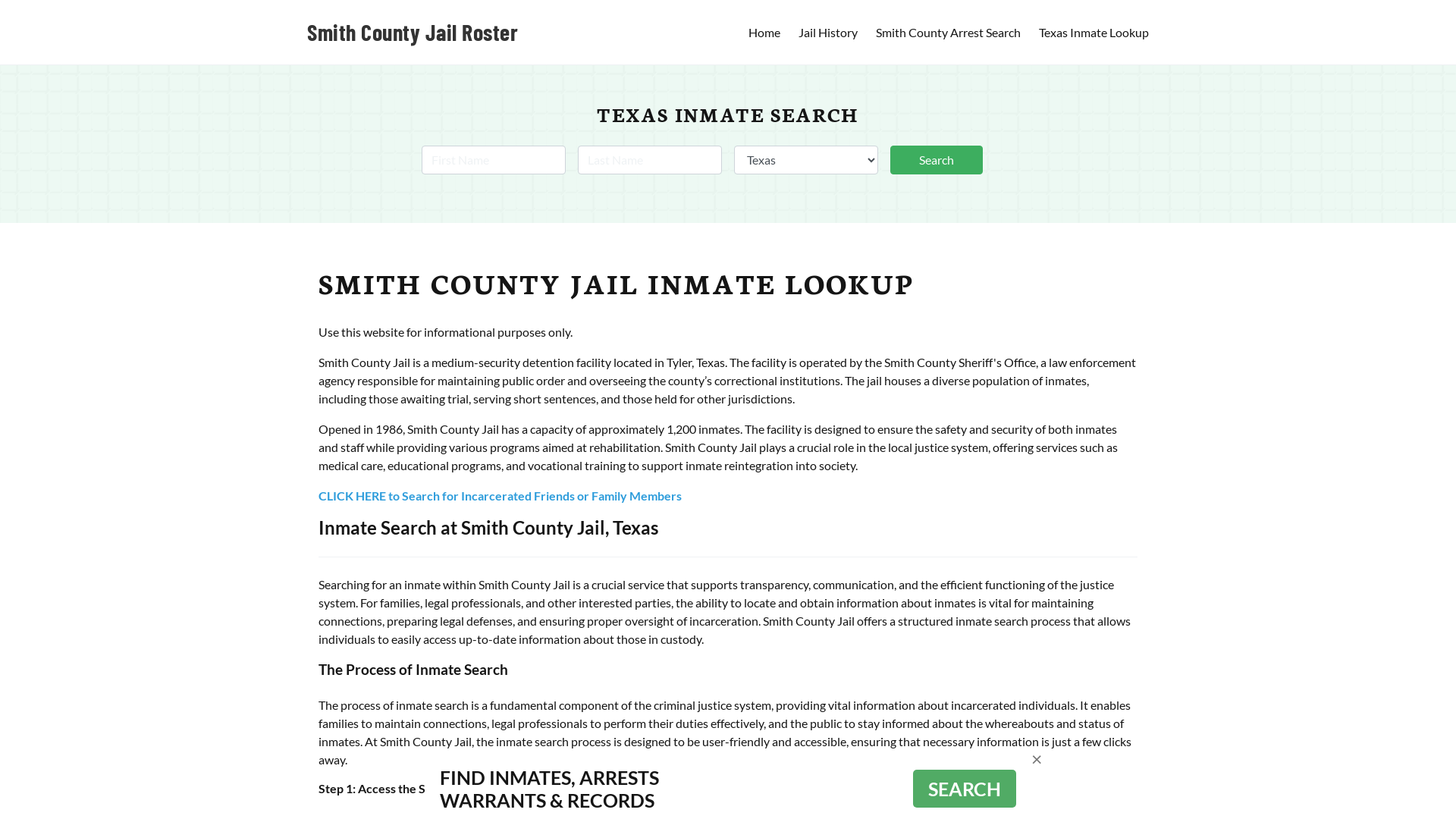 Smith County Jail Roster Lookup, TX, Inmate Search