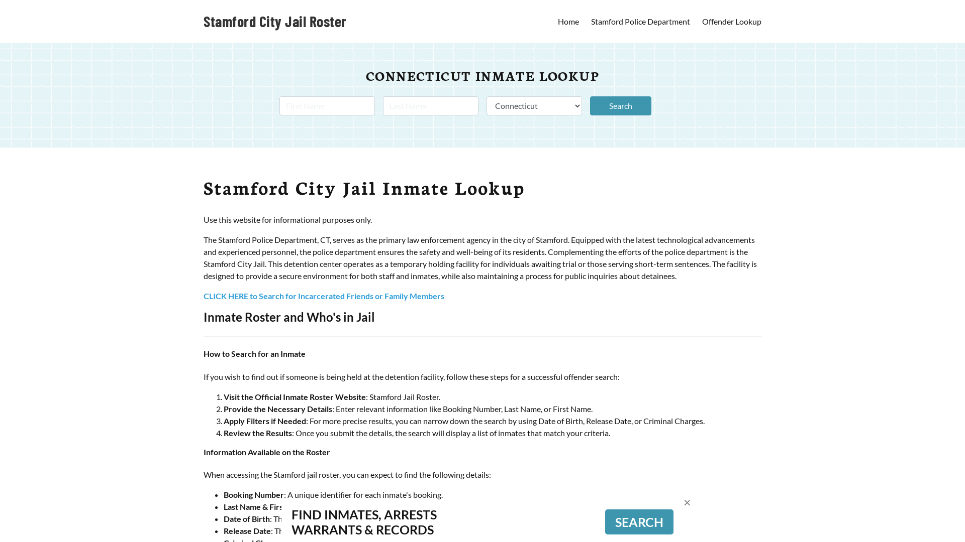 Stamford City Jail, CT Inmate Search, Jail Roster, Bookings